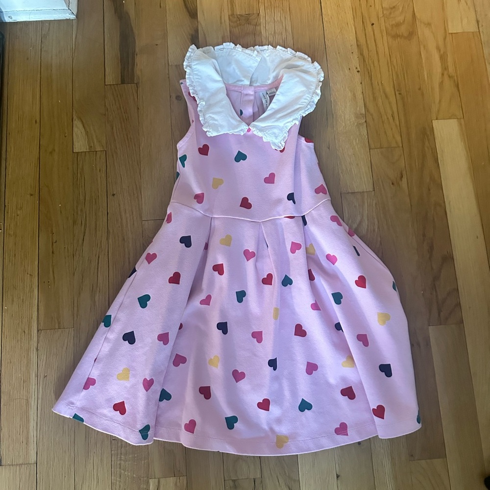 Janie and Jack Pink Dress with Heart Pattern and White Collar